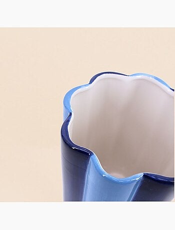 Vase en céramique à rayures bleues 20cm