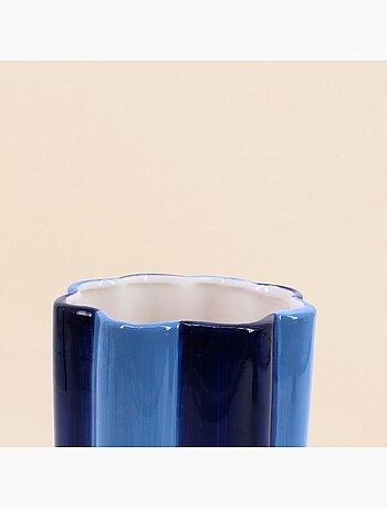 Vase en céramique à rayures bleues 20cm