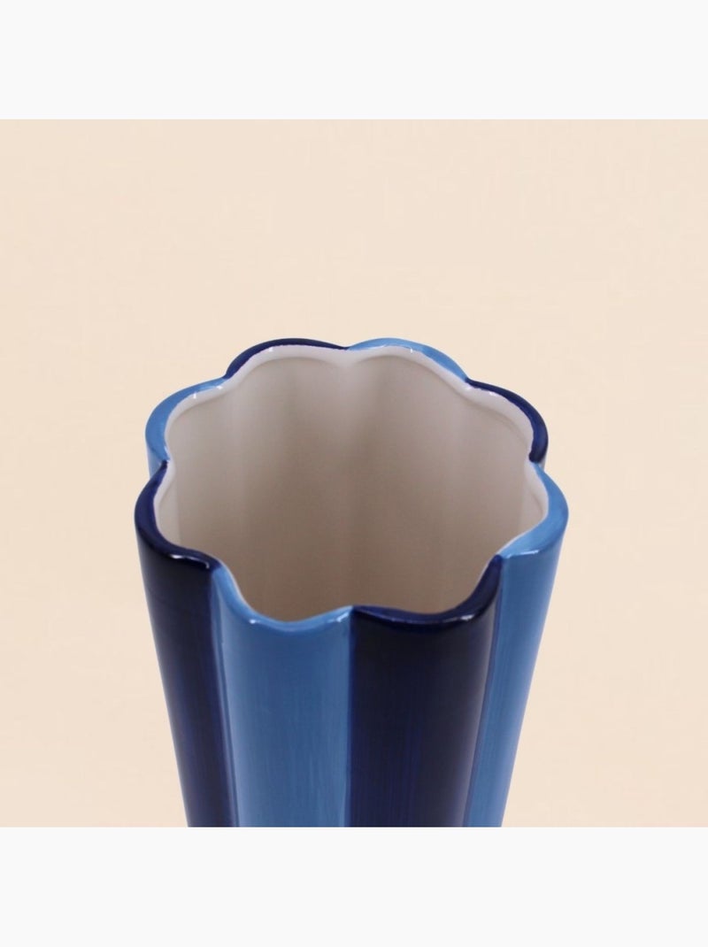 Vase en céramique à rayures bleues 20cm Bleu - Kiabi
