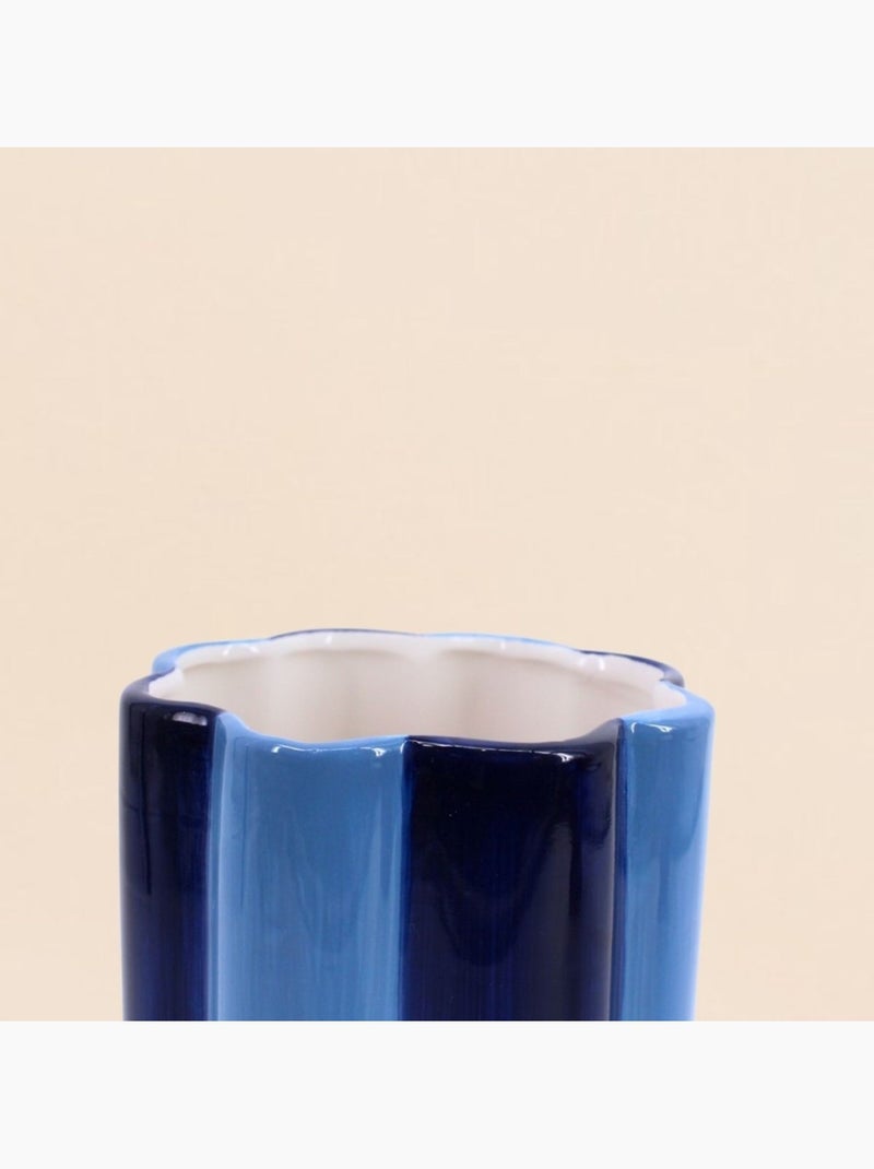 Vase en céramique à rayures bleues 20cm Bleu - Kiabi