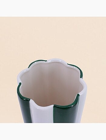 Vase en céramique à rayures vert et blanc, h27cm