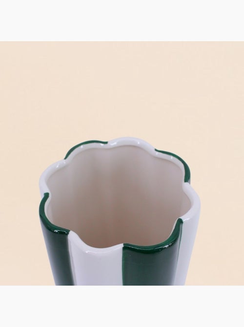 Vase en céramique à rayures vert et blanc, h27cm - Kiabi