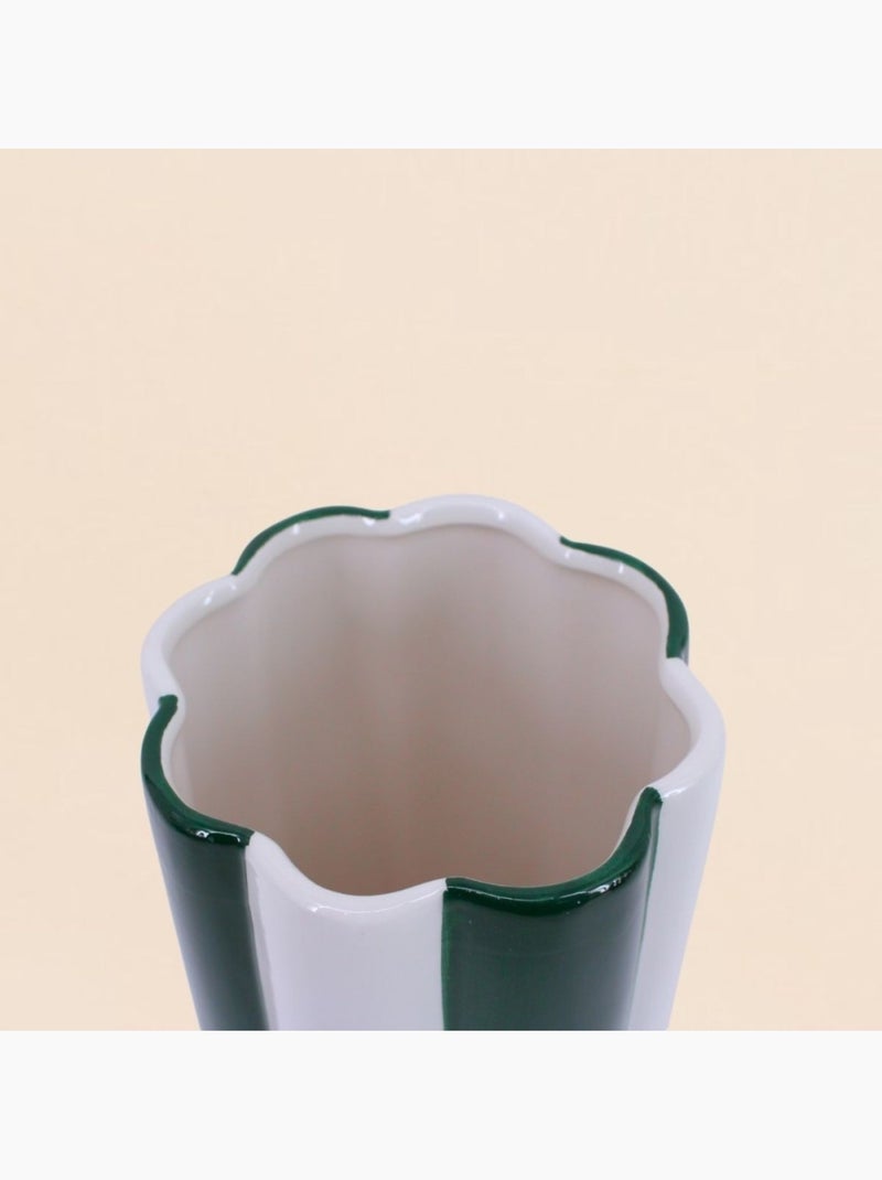 Vase en céramique à rayures vert et blanc, h27cm Vert - Kiabi