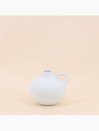 Vase en céramique blanche avec anse, H11cm