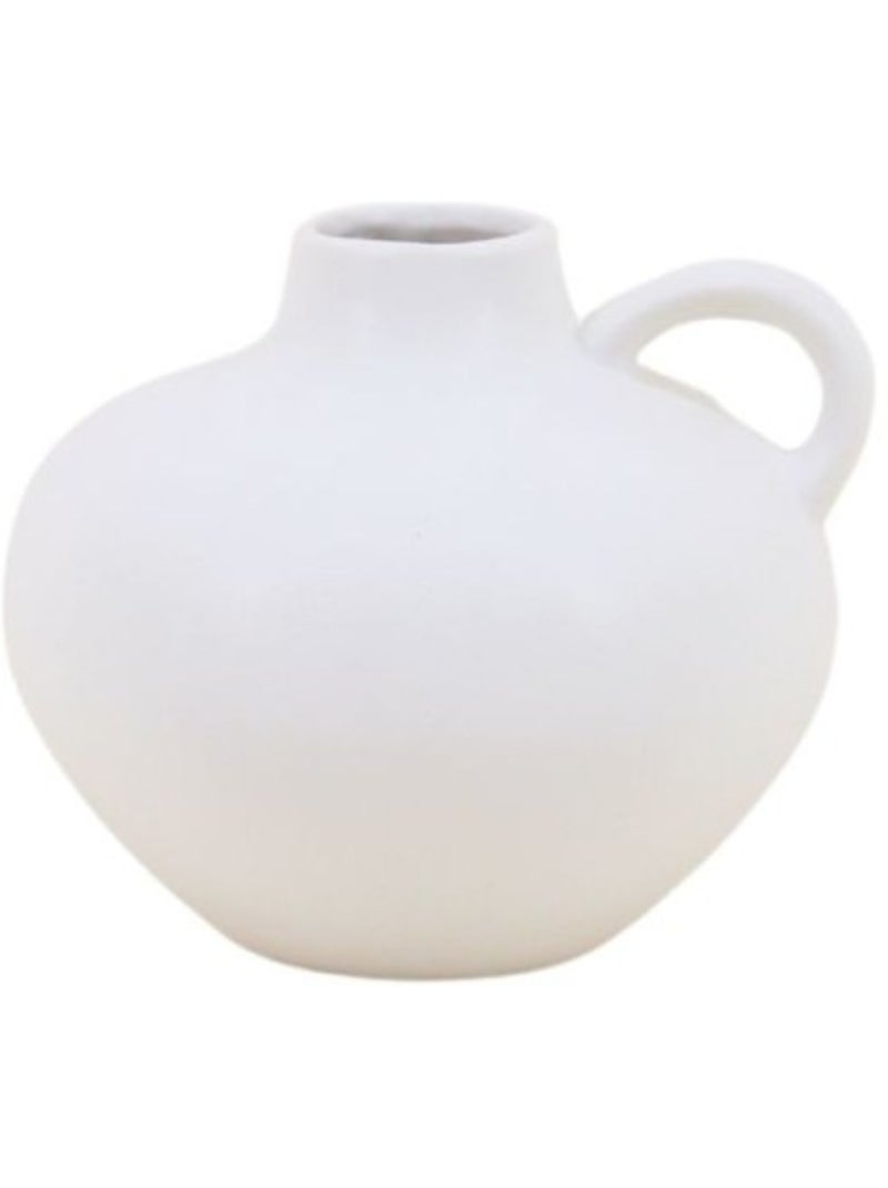 Vase en céramique blanche avec anse, H11cm Blanc - Kiabi