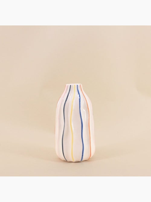 Vase en céramique blanches lignes colorées 17cm - Kiabi