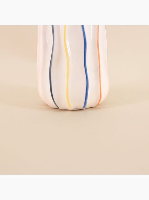 Vase en céramique blanches lignes colorées 17cm - Kiabi