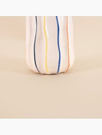 Vase en céramique blanches lignes colorées, H17cm
