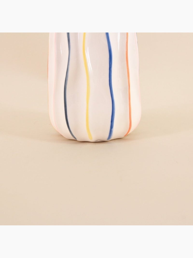 Vase en céramique blanches lignes colorées, H17cm Blanc - Kiabi