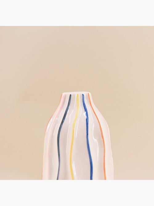 Vase en céramique blanches lignes colorées, H17cm - Kiabi