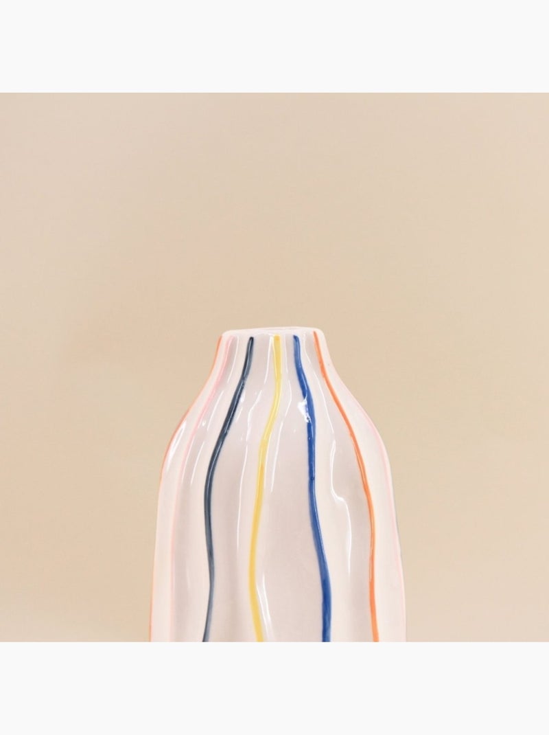 Vase en céramique blanches lignes colorées, H17cm Blanc - Kiabi