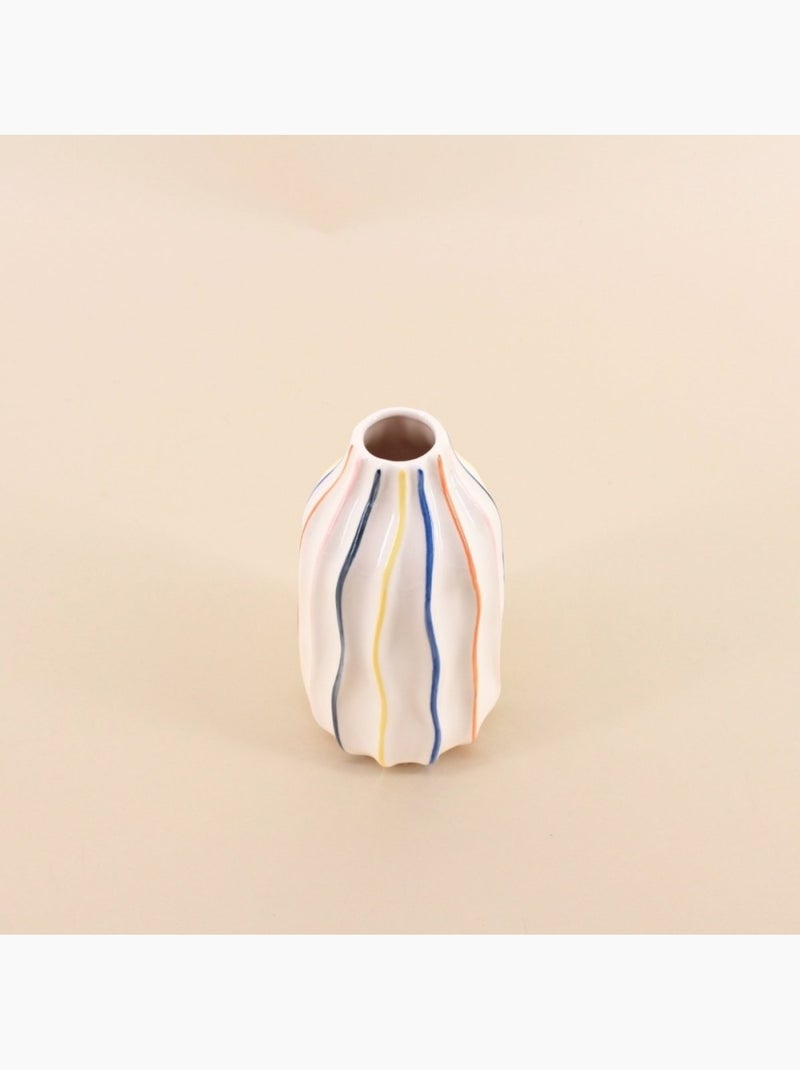 Vase en céramique blanches lignes colorées, H17cm Blanc - Kiabi
