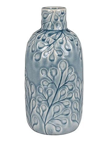 Vase en céramique bleu avec motif fleurs Ø12 x 26 - House Nordic
