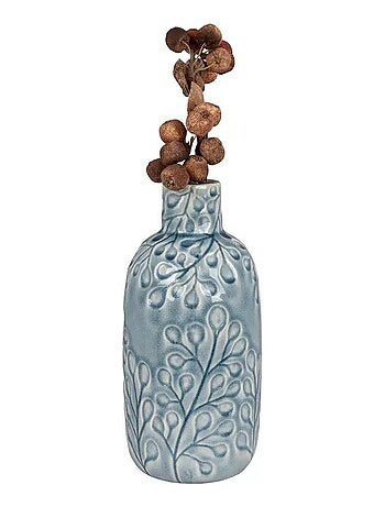 Vase en céramique bleu avec motif fleurs Ø12 x 26 - House Nordic