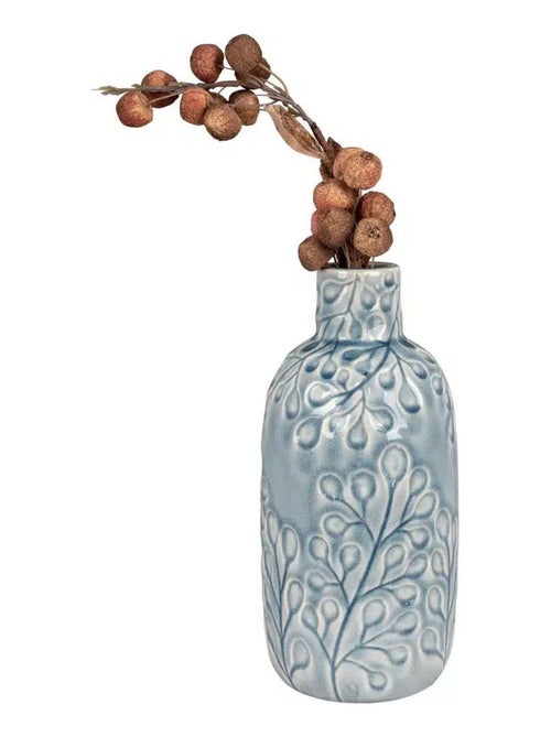 Vase en céramique bleu avec motif fleurs Ø12 x 26 - House Nordic - Kiabi