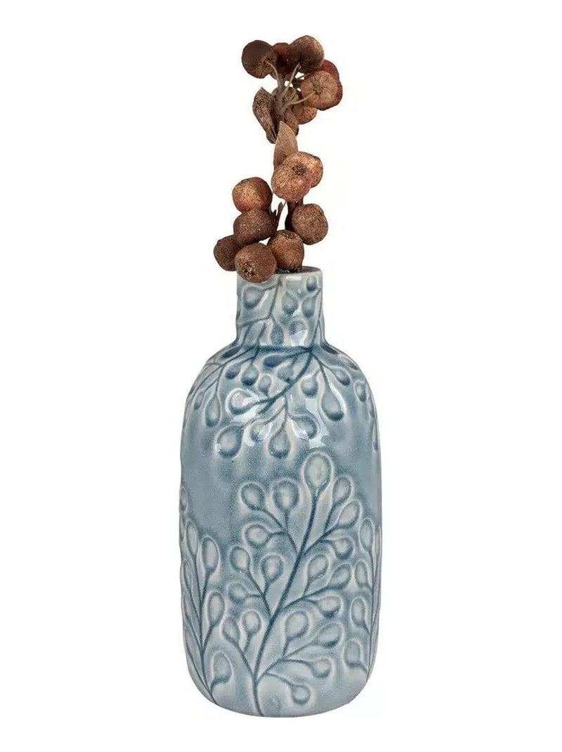 Vase en céramique bleu avec motif fleurs Ø12 x 26 - House Nordic Bleu - Kiabi
