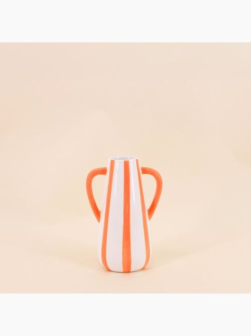 Vase en céramique rayé orange, blanc 2 anses, H18cm - Kiabi Vase en céramique rayé orange, blanc 2 anses, H18cm - Kiabi