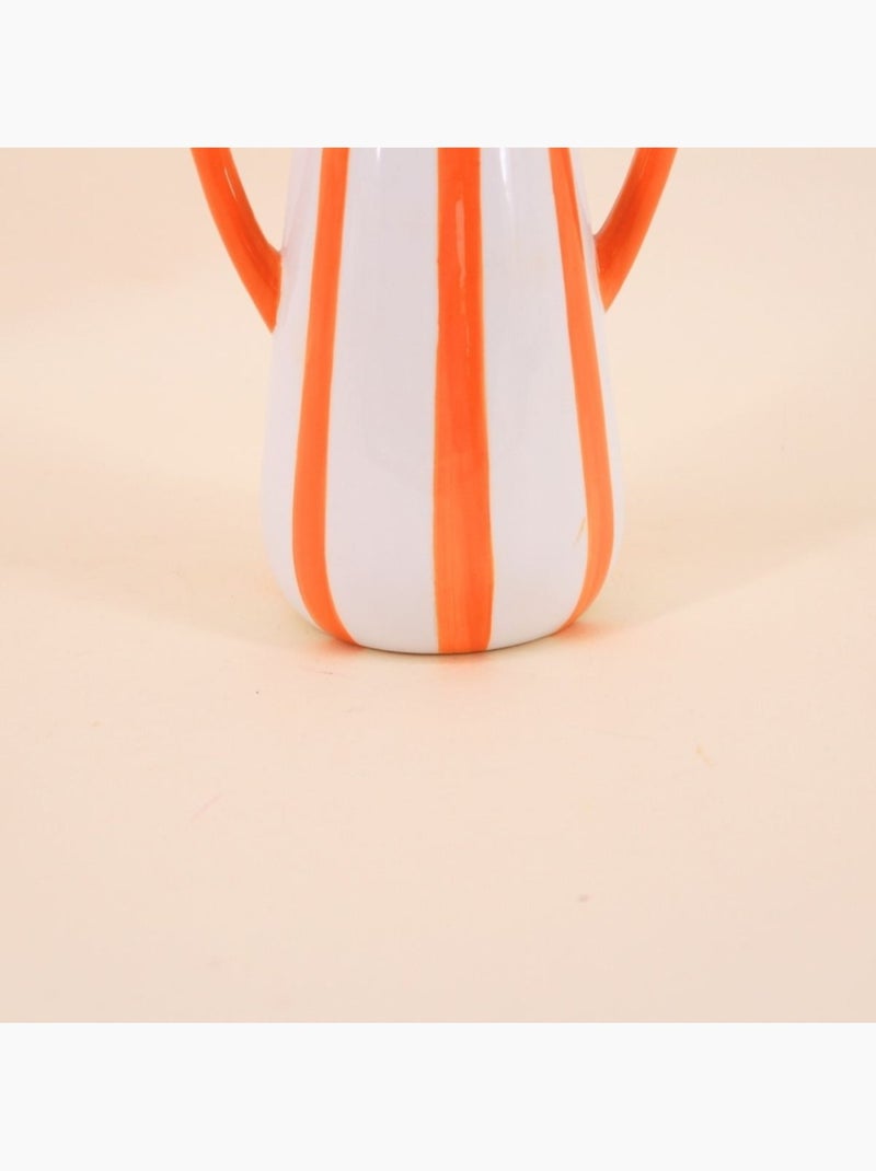 Vase en céramique rayé orange, blanc 2 anses, H18cm Orange - Kiabi