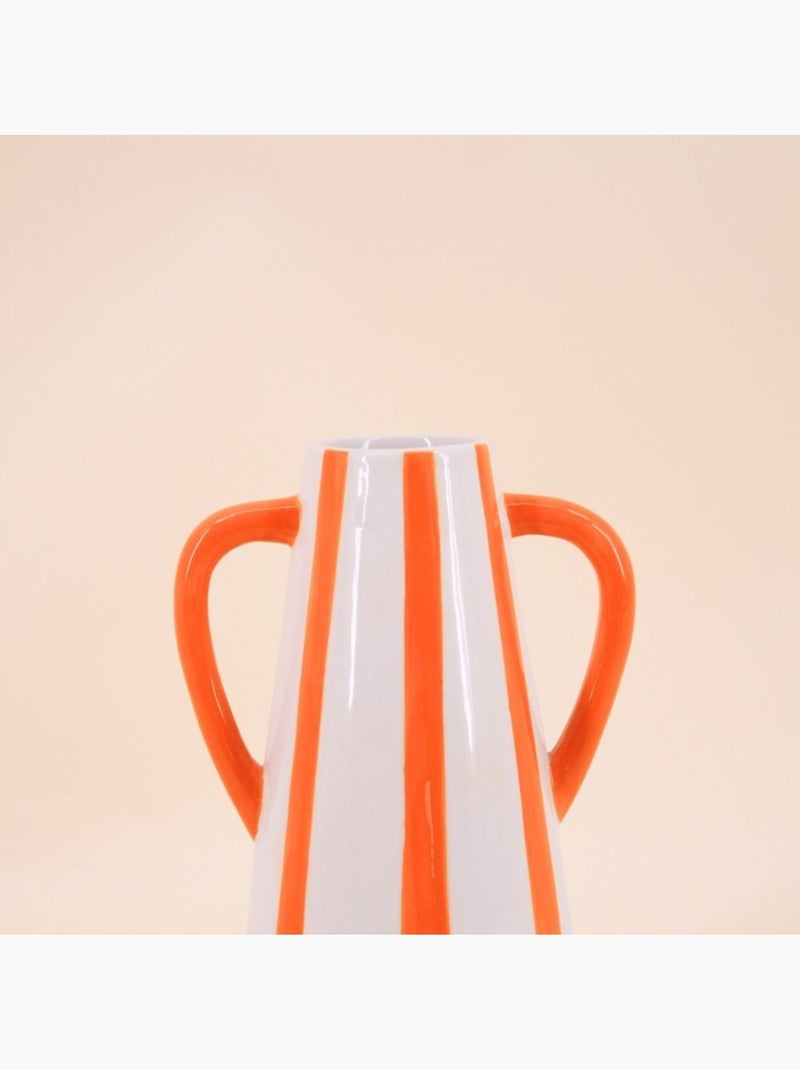 Vase en céramique rayé orange, blanc 2 anses, H18cm Orange - Kiabi