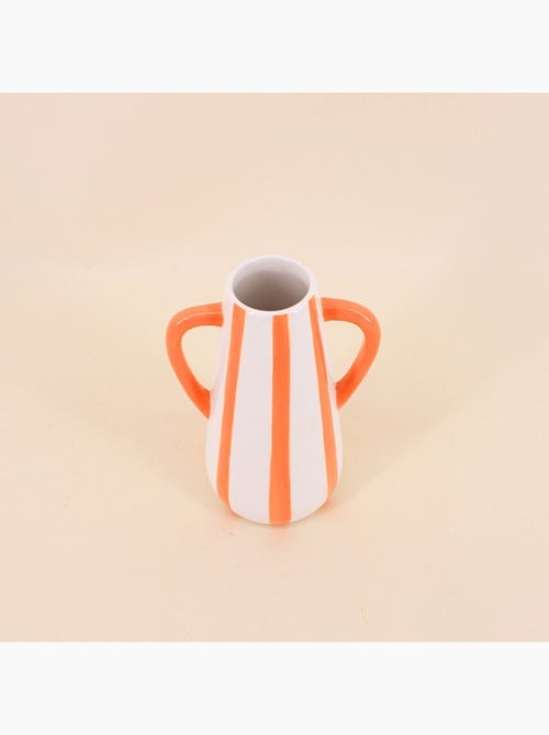 Vase en céramique rayé orange, blanc 2 anses, H18cm - Kiabi Vase en céramique rayé orange, blanc 2 anses, H18cm - Kiabi