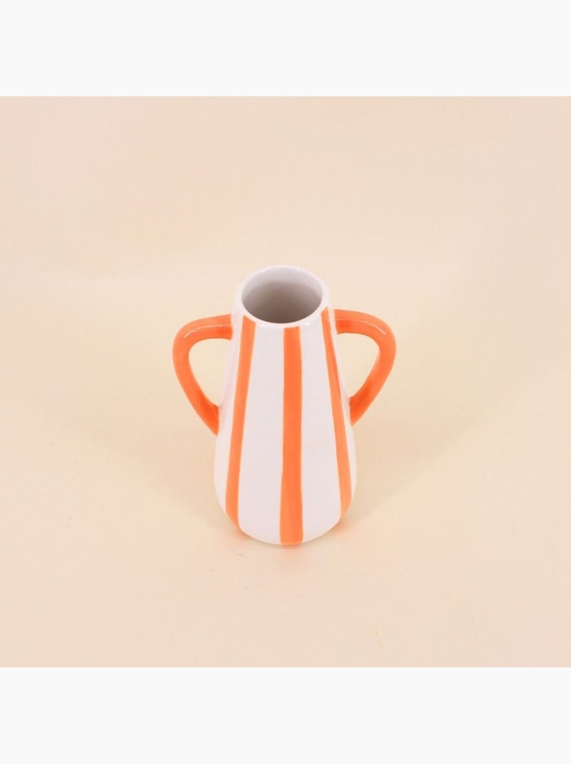 Vase en céramique rayé orange, blanc 2 anses, H18cm Orange - Kiabi