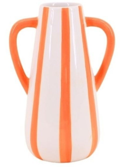 Vase en céramique rayé orange, blanc 2 anses, H18cm - Kiabi Vase en céramique rayé orange, blanc 2 anses, H18cm - Kiabi
