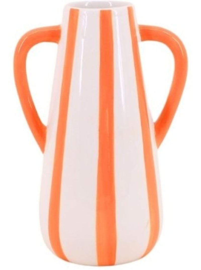 Vase en céramique rayé orange, blanc 2 anses, H18cm Orange - Kiabi