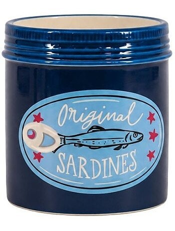 Vase en céramique sardines bleues, h13cm