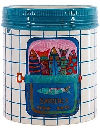 Vase en céramique sardines quadrillé bleu et blanc, h15cm