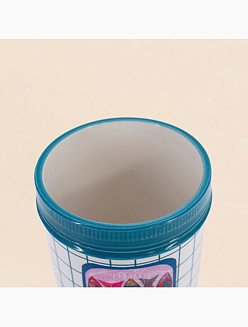 Vase en céramique sardines quadrillé bleu et blanc, h15cm