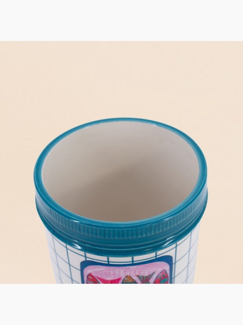 Vase en céramique sardines quadrillé bleu et blanc, h15cm Bleu - Kiabi