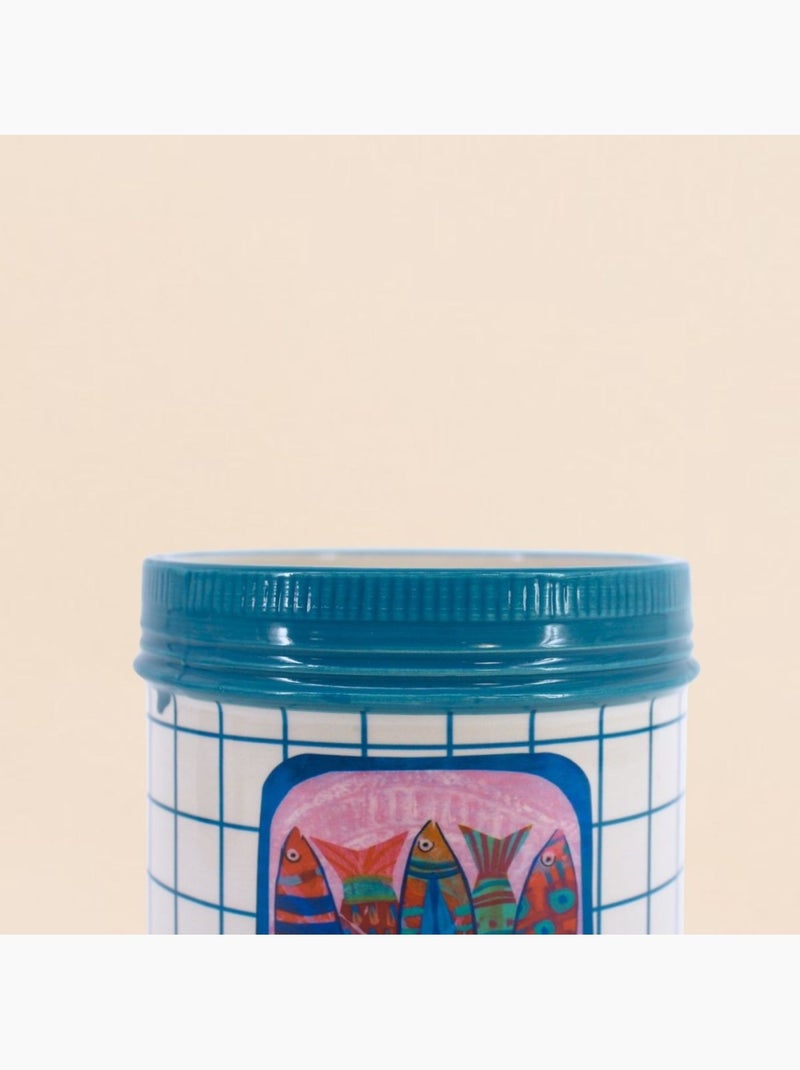 Vase en céramique sardines quadrillé bleu et blanc, h15cm Bleu - Kiabi