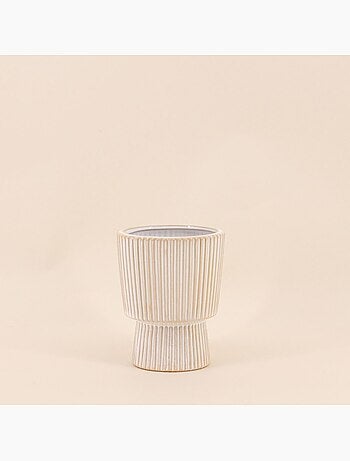 Vase en céramique strié beige 15x12cm