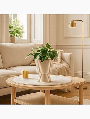 Vase en céramique strié beige 15x12cm