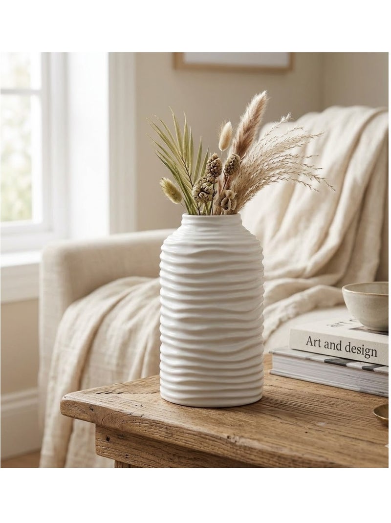 Vase en céramique strié blanc Blanc - Kiabi