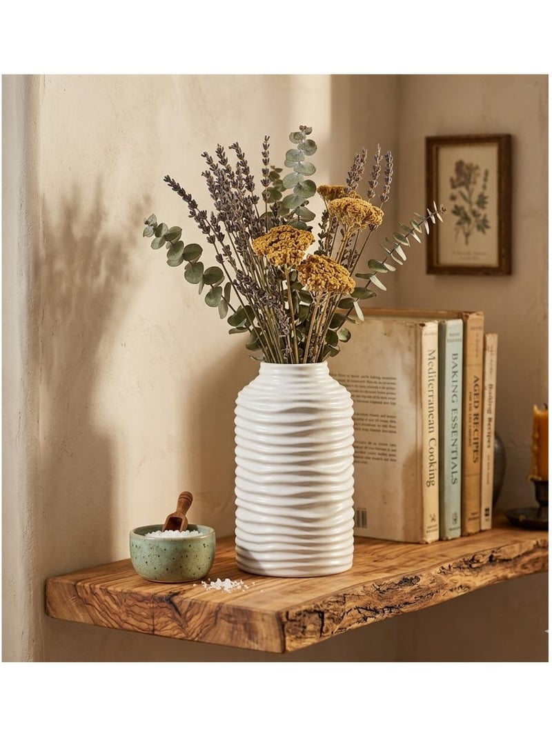 Vase en céramique strié blanc Blanc - Kiabi