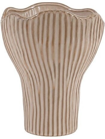 Vase en céramique strié marron finition ondulée, h22cm