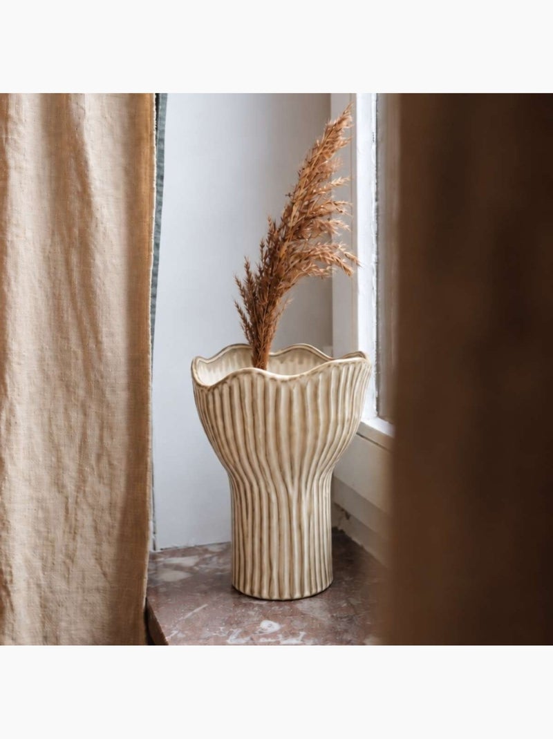 Vase en céramique strié marron finition ondulée, h22cm Marron - Kiabi