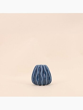 Vase en céramique structuré bleu, H9cm