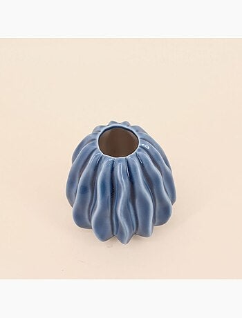 Vase en céramique structuré bleu, H9cm