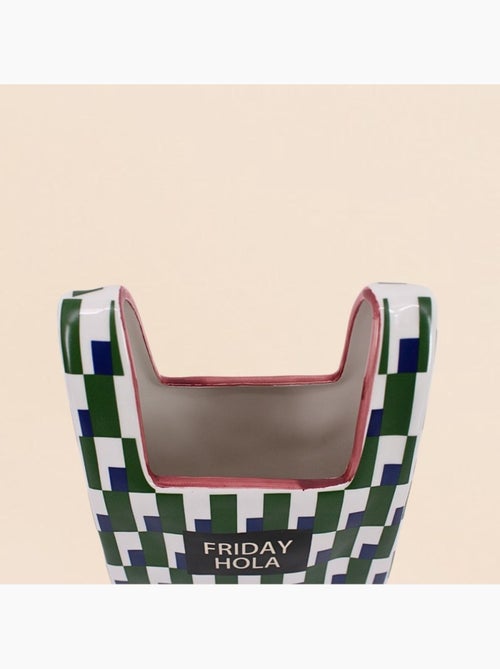 Vase en forme de sac en céramique vert et bleu, h25cm - Kiabi