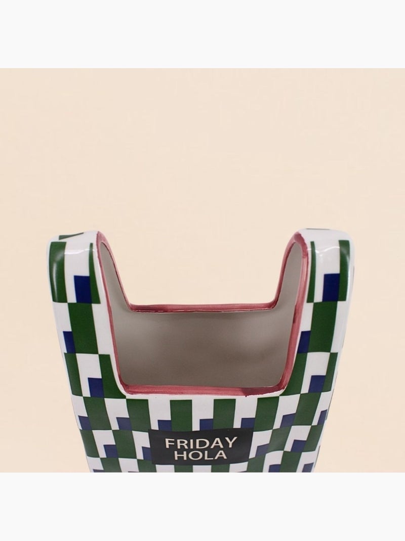 Vase en forme de sac en céramique vert et bleu, h25cm Vert - Kiabi