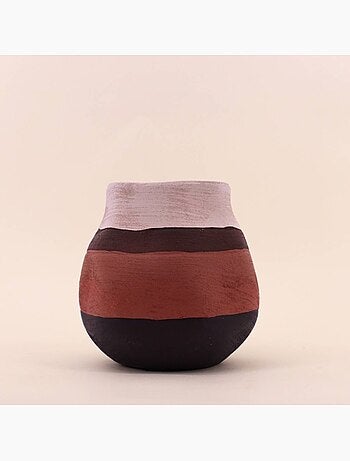 Vase en grès 3 couleurs marron, beige, H17cm