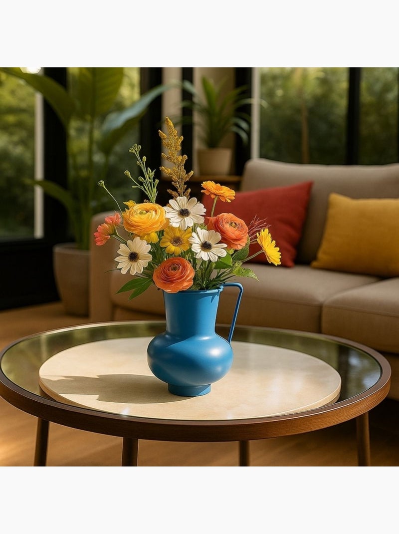 Vase en métal bleu avec anse 17cm Bleu - Kiabi