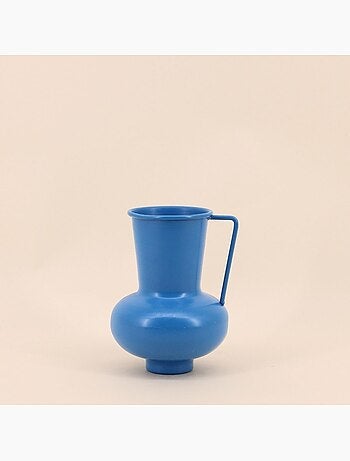 Vase en métal bleu avec anse, H17cm