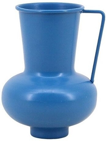 Vase en métal bleu avec anse, H17cm