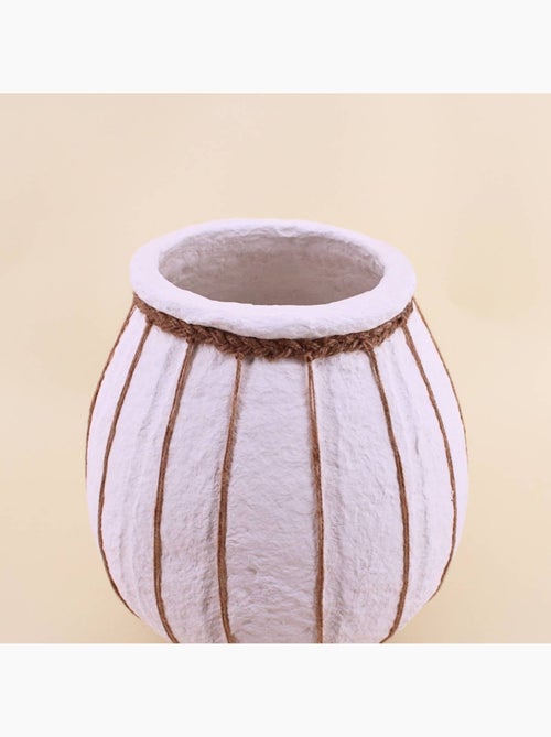 Vase en papier maché blanc 35cm détails en jute - Kiabi