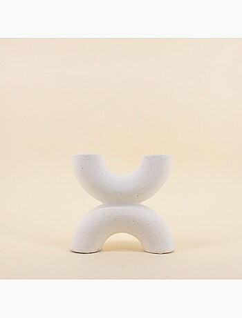 Vase en porcelaine beige 2 entrées, H21cm
