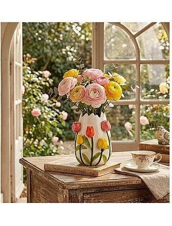 Vase en Porcelaine coloré Décor Tulipes