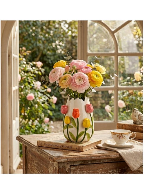 Vase en Porcelaine coloré Décor Tulipes - Kiabi